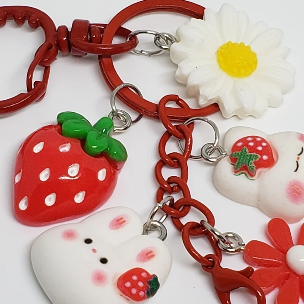 Handmade Strawberry Daisy Kawaii Bunny Keychain